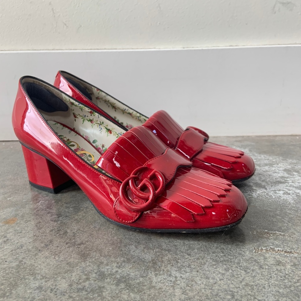 🛑SOLD🛑GUCCI Marmont patent leather mid-heel pump